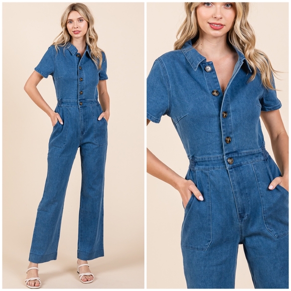 Gorgeous Boho Denim Short Sleeves Jumpsuit - Picture 2 of 11